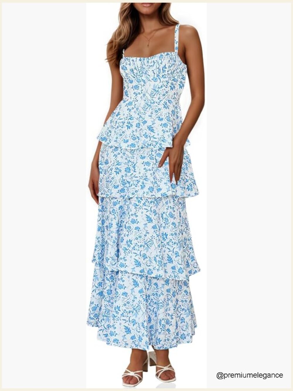 Flowy Tiered Maxi Dress Spaghetti Strap Ruffle Casual Summer Boho